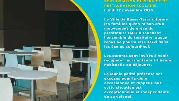 Perturbation du service de restauration scolaire